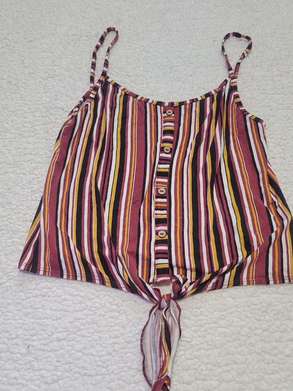 Free Kisses Striped Button-Tie Cami in Red, Black, Yellow, White